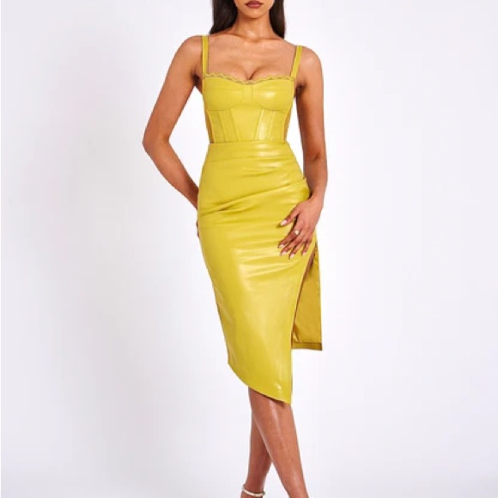 Miss Circle Betsy Corset Leather Dress with Lace (Yellow)